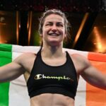 Katie Taylor celebrates her win over Flora Pili at Croke Park